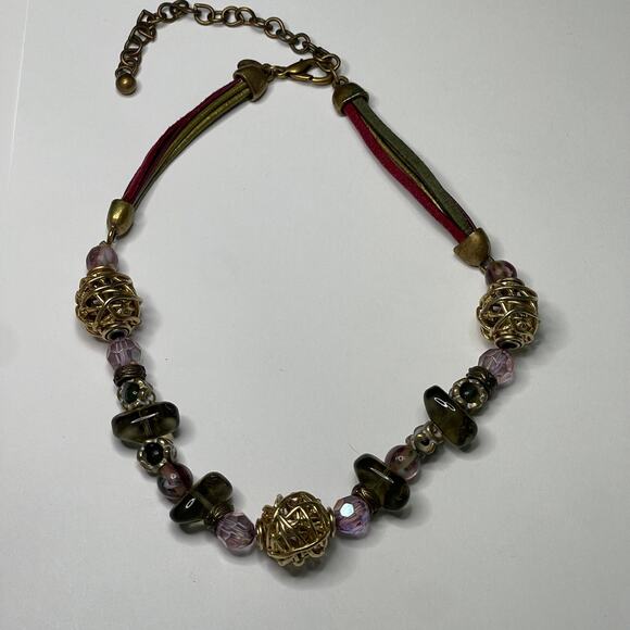 Chico's beaded necklace signed costume jewelry neutral natural romantic - Picture 11 of 13